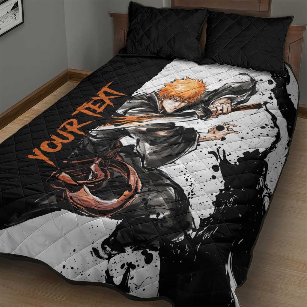 Personalized Ichigo Kurosaki Quilt Bed Set Ink Splash Anime Brush Style