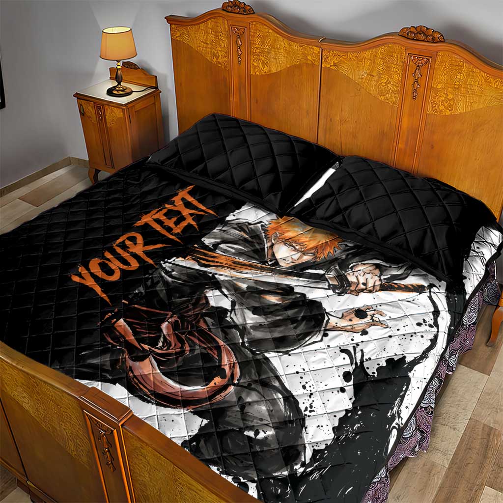 Personalized Ichigo Kurosaki Quilt Bed Set Ink Splash Anime Brush Style