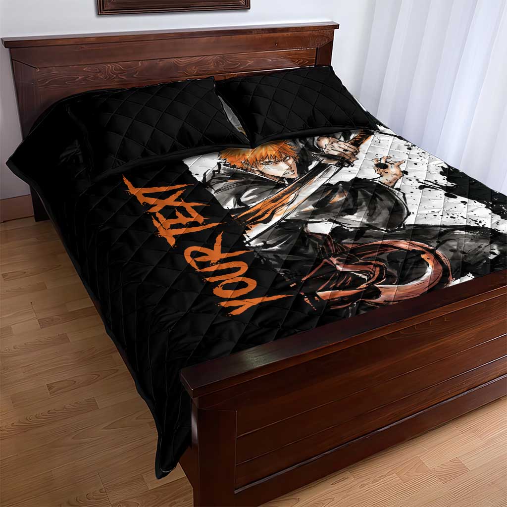 Personalized Ichigo Kurosaki Quilt Bed Set Ink Splash Anime Brush Style