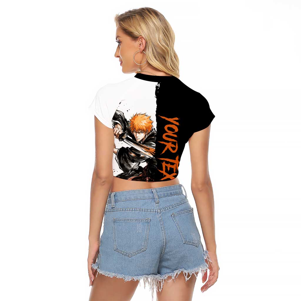 Personalized Ichigo Kurosaki Raglan Cropped T Shirt Ink Splash Anime Brush Style