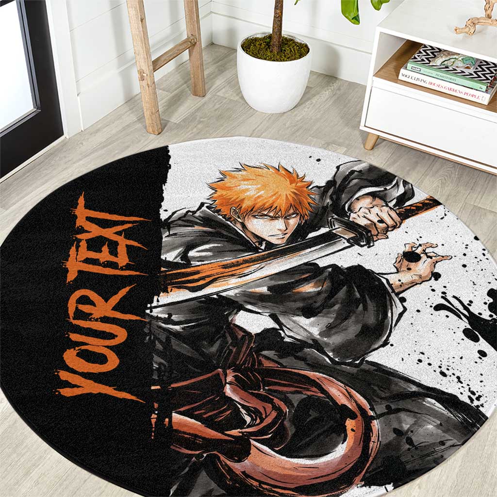Personalized Ichigo Kurosaki Round Carpet Ink Splash Anime Brush Style