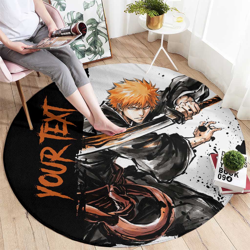Personalized Ichigo Kurosaki Round Carpet Ink Splash Anime Brush Style