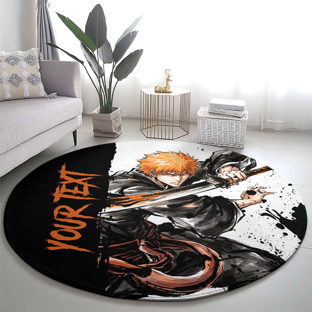 Personalized Ichigo Kurosaki Round Carpet Ink Splash Anime Brush Style