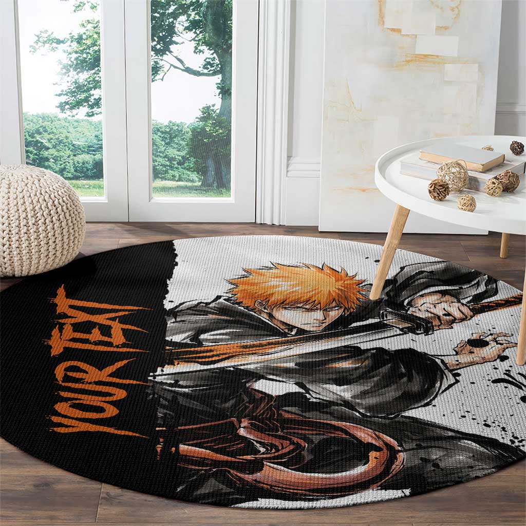 Personalized Ichigo Kurosaki Round Carpet Ink Splash Anime Brush Style
