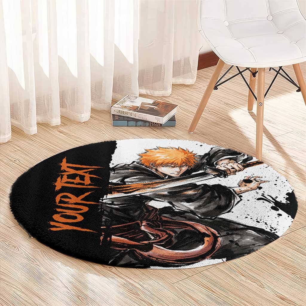 Personalized Ichigo Kurosaki Round Carpet Ink Splash Anime Brush Style