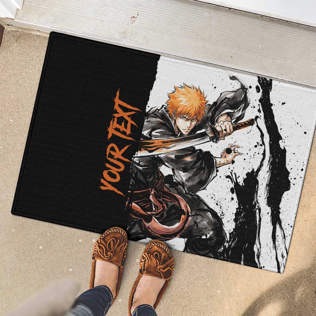 Personalized Ichigo Kurosaki Rubber Doormat Ink Splash Anime Brush Style