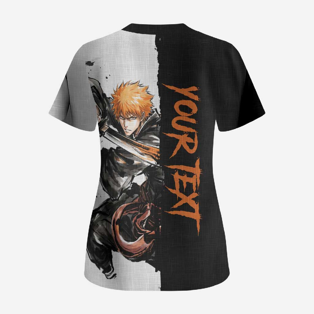 Personalized Ichigo Kurosaki Scrub Top Ink Splash Anime Brush Style