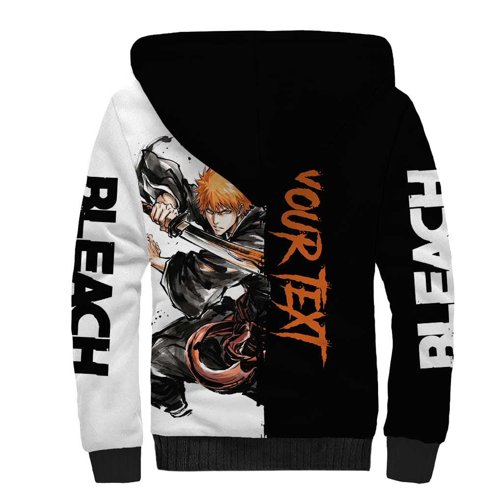 Personalized Ichigo Kurosaki Sherpa Hoodie Ink Splash Anime Brush Style