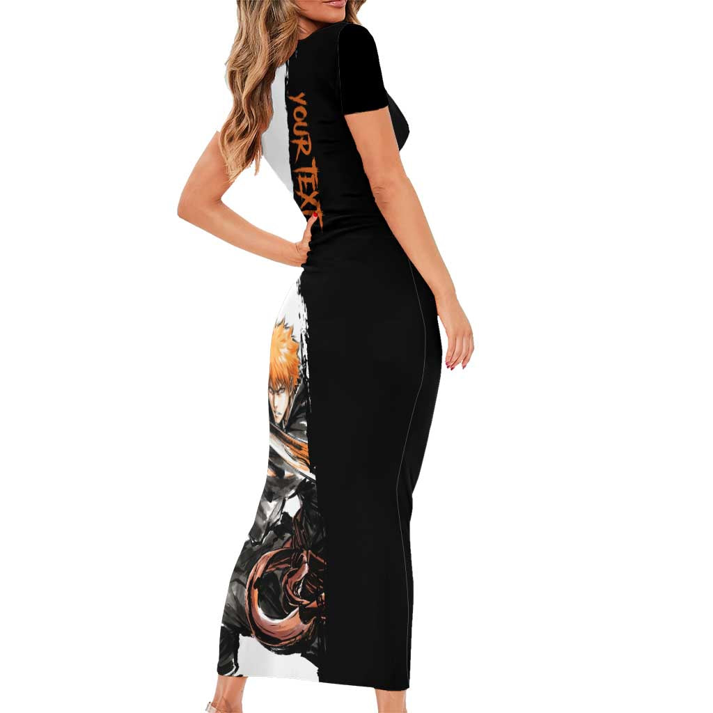 Personalized Ichigo Kurosaki Short Sleeve Bodycon Dress Ink Splash Anime Brush Style