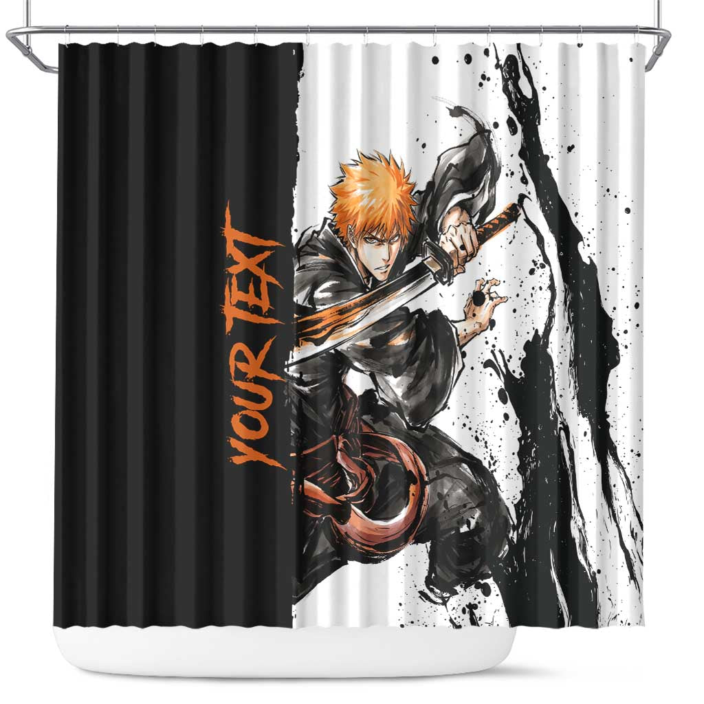 Personalized Ichigo Kurosaki Shower Curtain Ink Splash Anime Brush Style