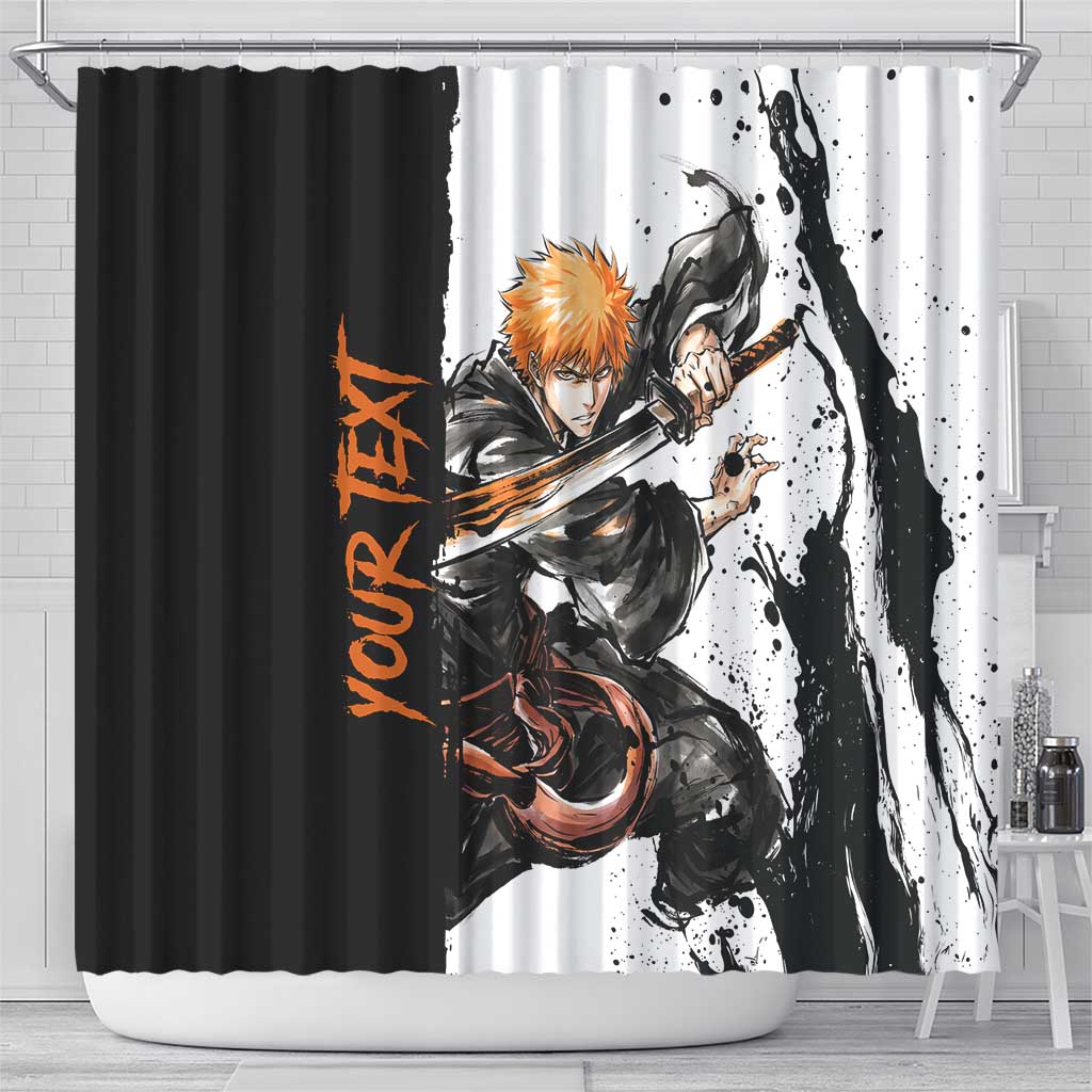 Personalized Ichigo Kurosaki Shower Curtain Ink Splash Anime Brush Style