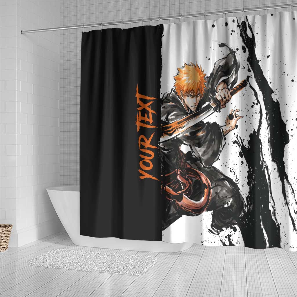 Personalized Ichigo Kurosaki Shower Curtain Ink Splash Anime Brush Style