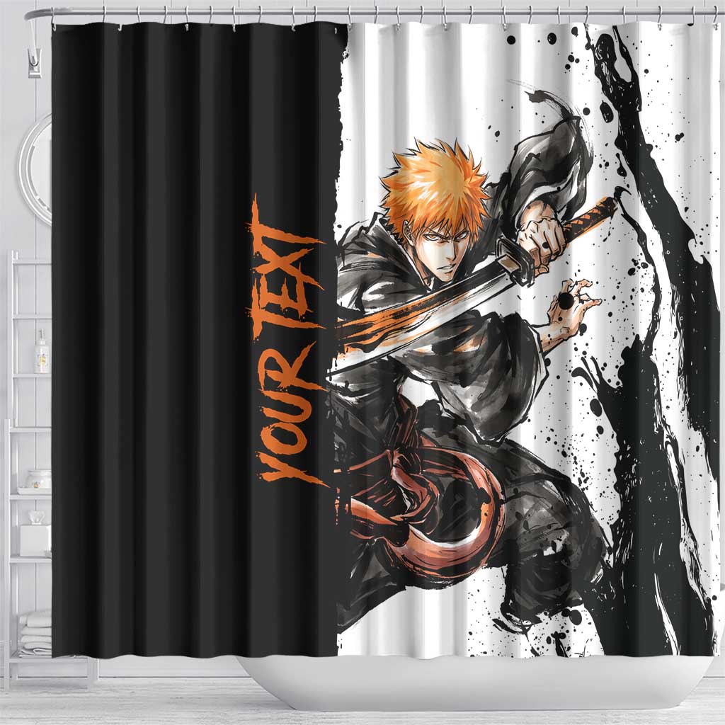 Personalized Ichigo Kurosaki Shower Curtain Ink Splash Anime Brush Style