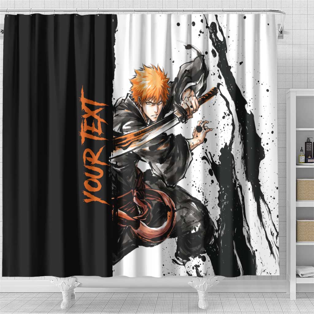 Personalized Ichigo Kurosaki Shower Curtain Ink Splash Anime Brush Style