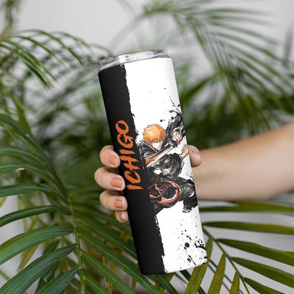Personalized Ichigo Kurosaki Skinny Tumbler Ink Splash Anime Brush Style