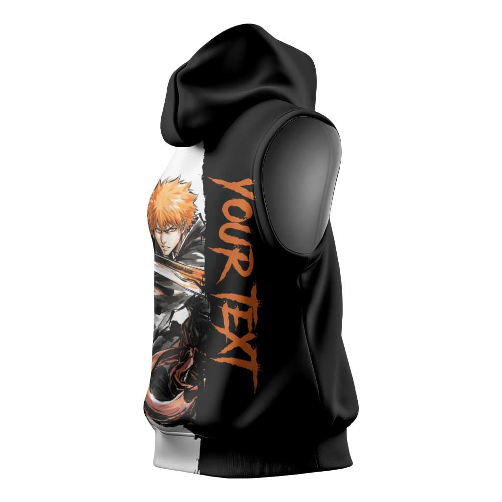 Personalized Ichigo Kurosaki Sleeveless Hoodie Ink Splash Anime Brush Style