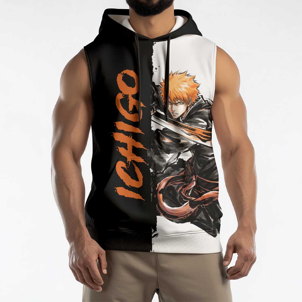 Personalized Ichigo Kurosaki Sleeveless Hoodie Ink Splash Anime Brush Style