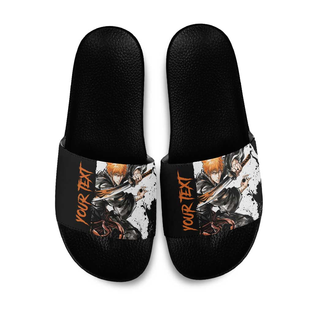 Personalized Ichigo Kurosaki Slide Sandals Ink Splash Anime Brush Style
