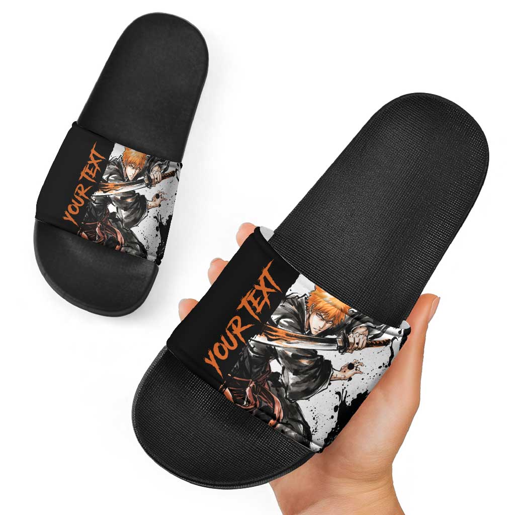 Personalized Ichigo Kurosaki Slide Sandals Ink Splash Anime Brush Style