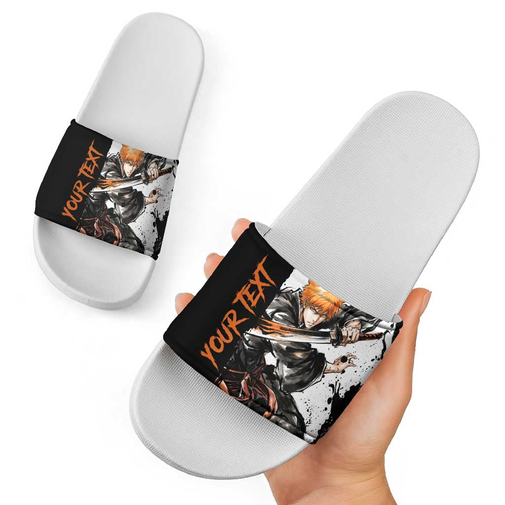 Personalized Ichigo Kurosaki Slide Sandals Ink Splash Anime Brush Style