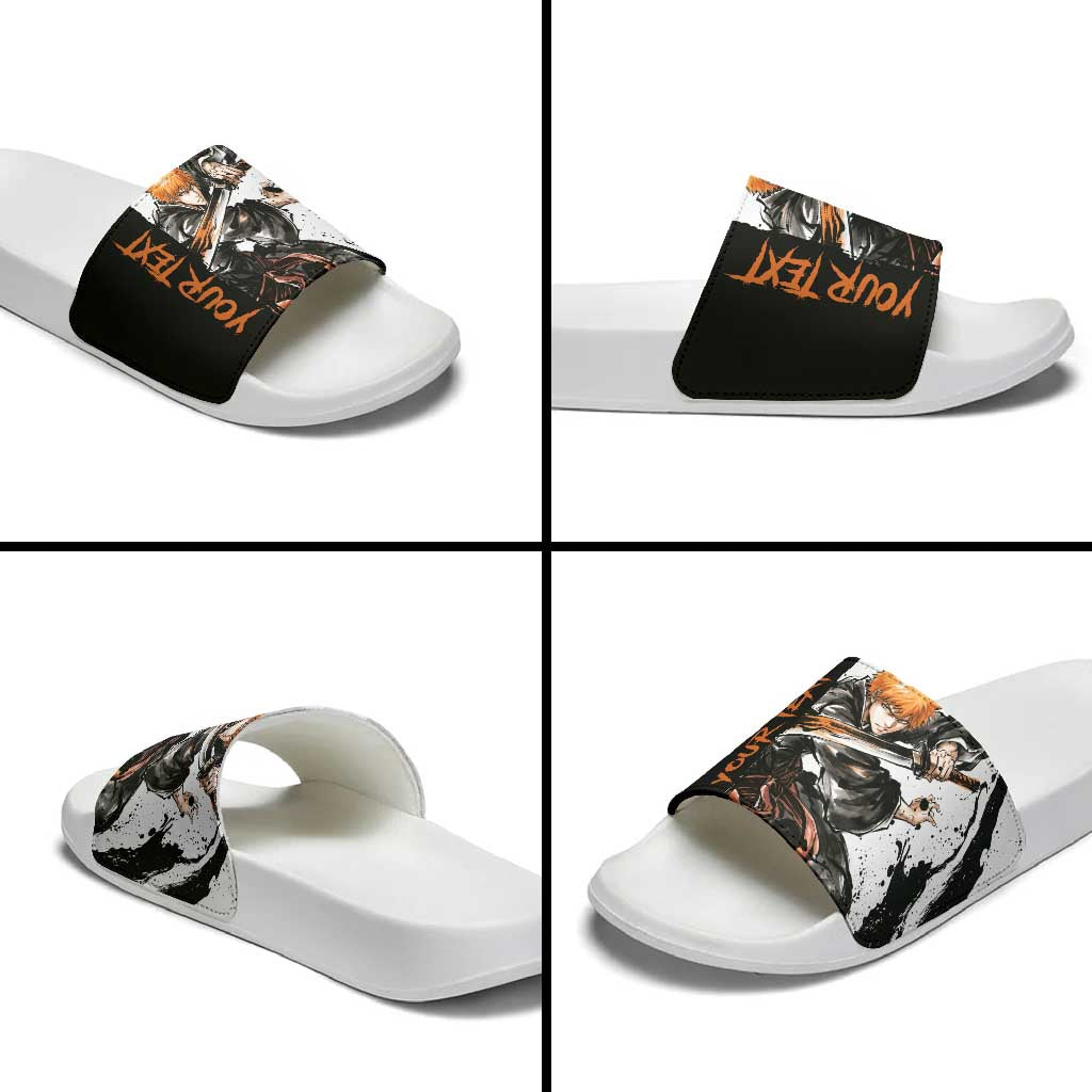 Personalized Ichigo Kurosaki Slide Sandals Ink Splash Anime Brush Style