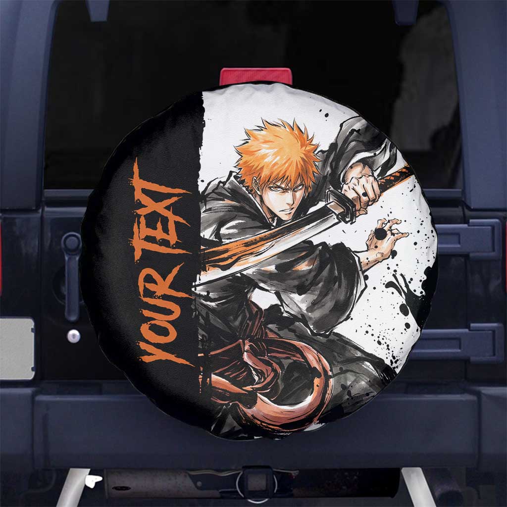Personalized Ichigo Kurosaki Spare Tire Cover Ink Splash Anime Brush Style