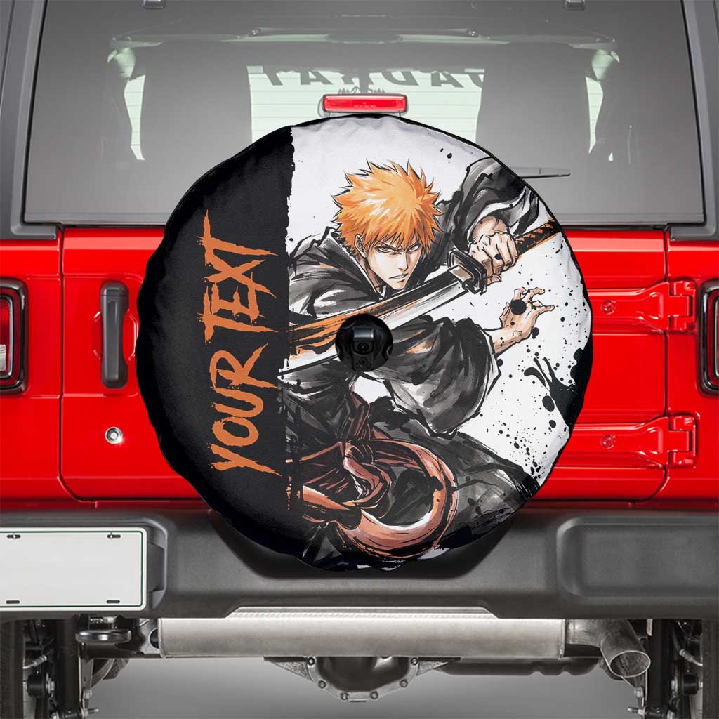Personalized Ichigo Kurosaki Spare Tire Cover Ink Splash Anime Brush Style