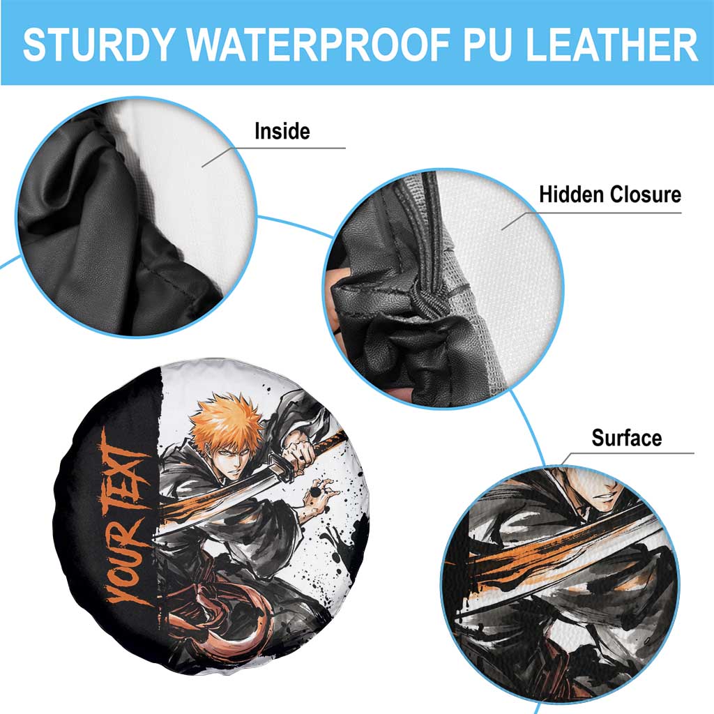 Personalized Ichigo Kurosaki Spare Tire Cover Ink Splash Anime Brush Style