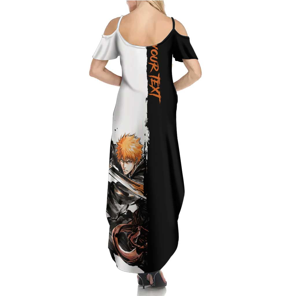 Personalized Ichigo Kurosaki Summer Maxi Dress Ink Splash Anime Brush Style