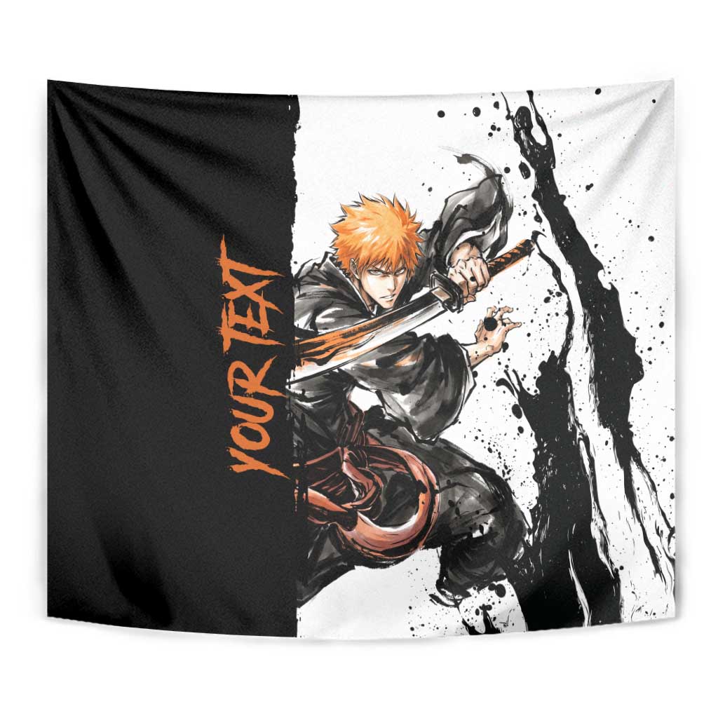 Personalized Ichigo Kurosaki Tapestry Ink Splash Anime Brush Style