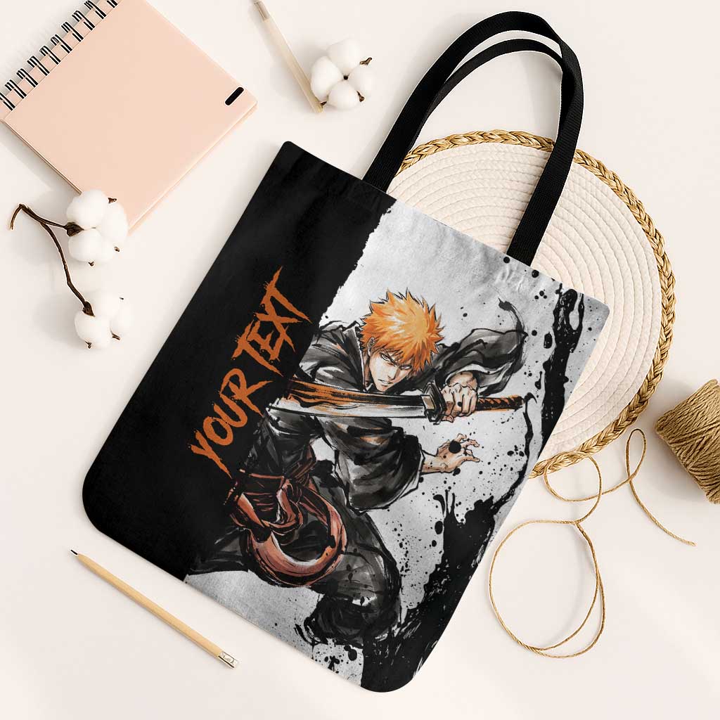 Personalized Ichigo Kurosaki Tote Bag Ink Splash Anime Brush Style