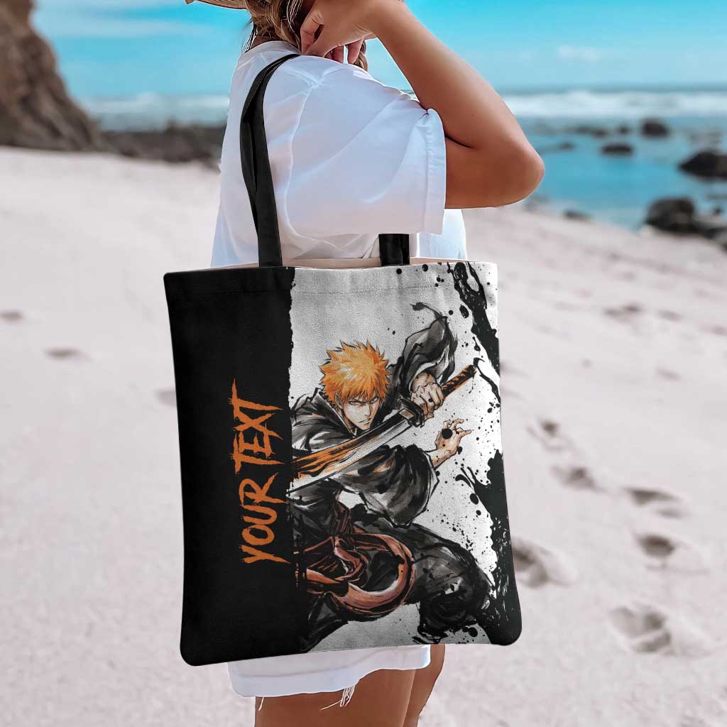 Personalized Ichigo Kurosaki Tote Bag Ink Splash Anime Brush Style