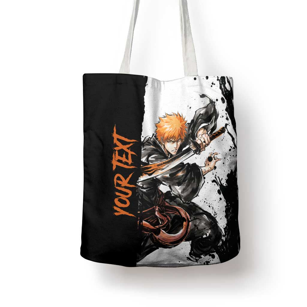 Personalized Ichigo Kurosaki Tote Bag Ink Splash Anime Brush Style