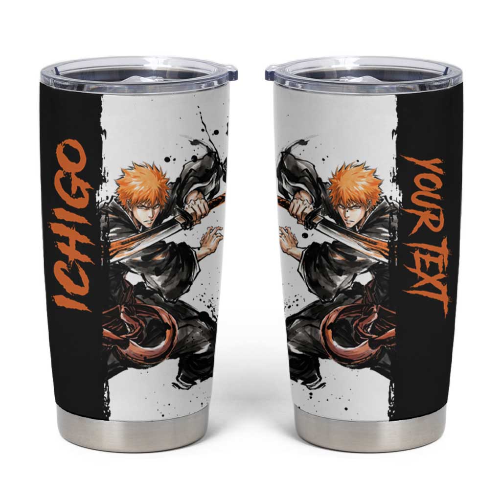 Personalized Ichigo Kurosaki Tumbler Cup Ink Splash Anime Brush Style