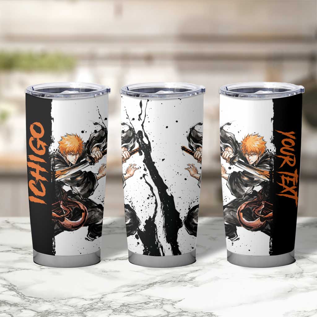 Personalized Ichigo Kurosaki Tumbler Cup Ink Splash Anime Brush Style