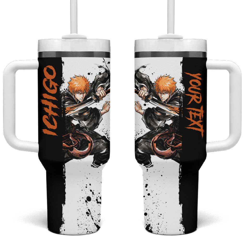 Personalized Ichigo Kurosaki Tumbler With Handle Ink Splash Anime Brush Style