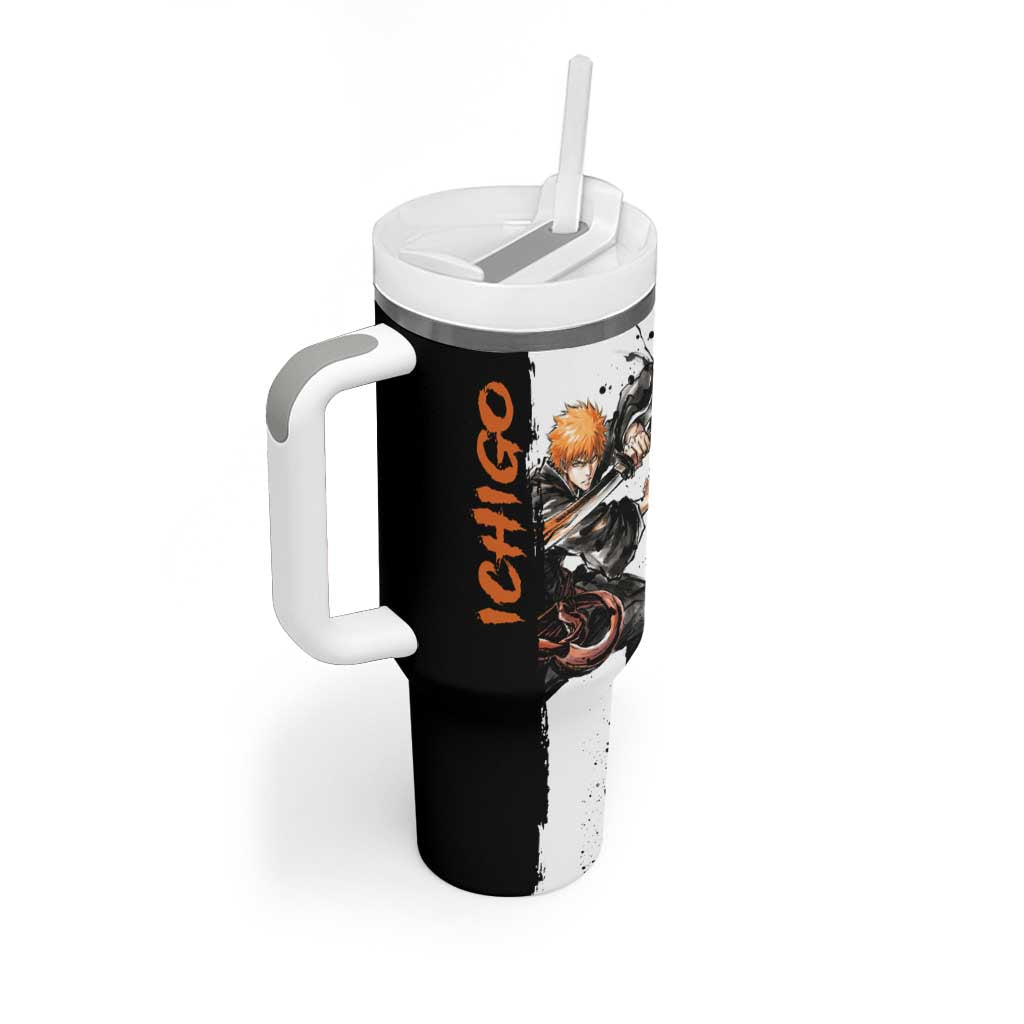 Personalized Ichigo Kurosaki Tumbler With Handle Ink Splash Anime Brush Style