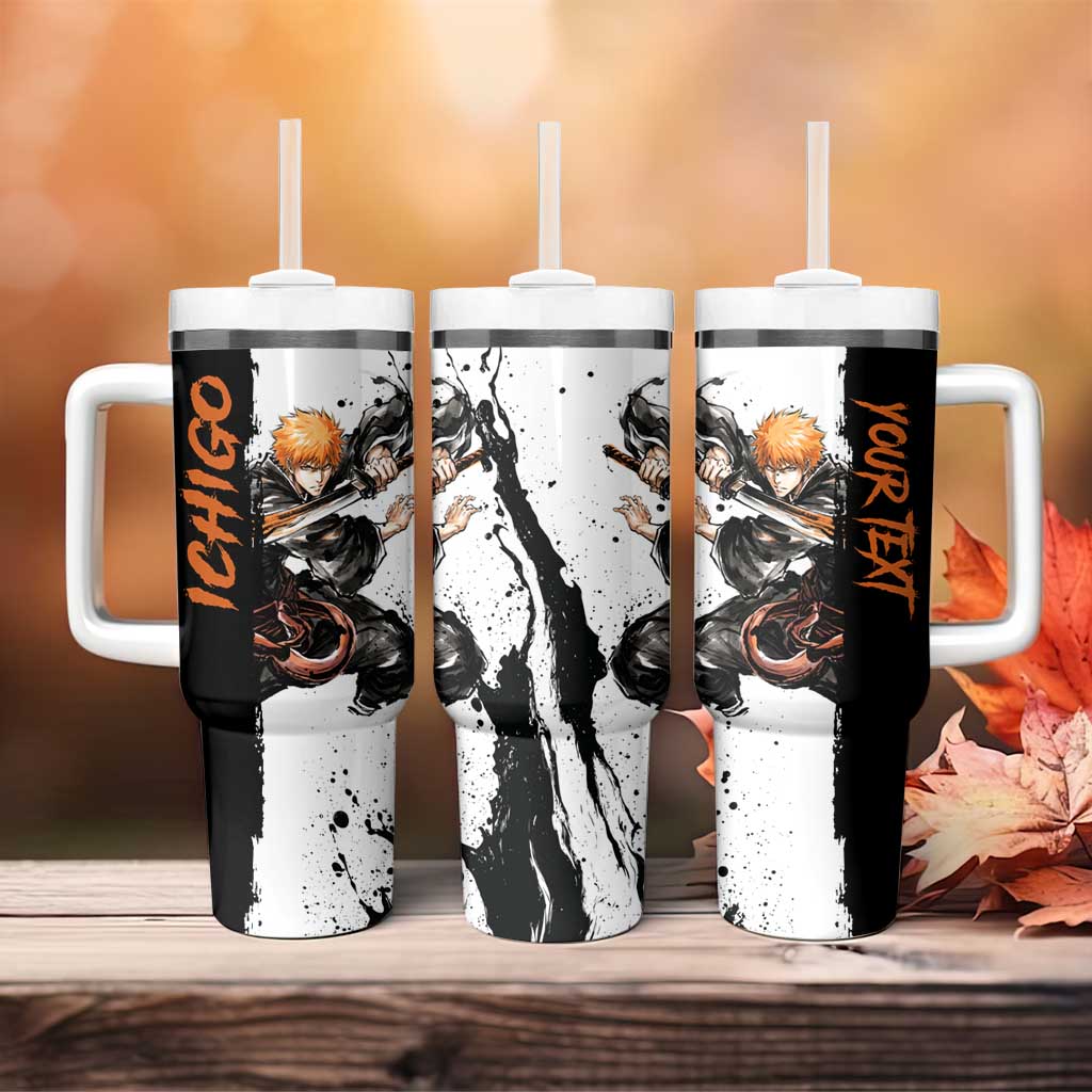 Personalized Ichigo Kurosaki Tumbler With Handle Ink Splash Anime Brush Style