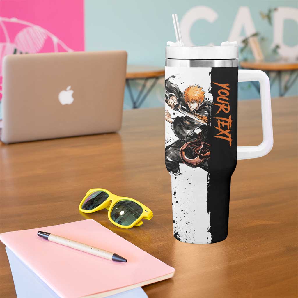 Personalized Ichigo Kurosaki Tumbler With Handle Ink Splash Anime Brush Style