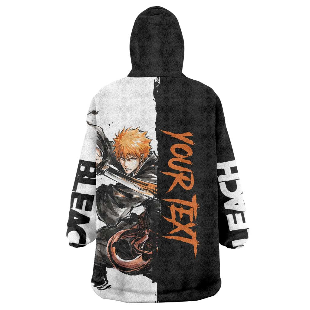 Personalized Ichigo Kurosaki Wearable Blanket Hoodie Ink Splash Anime Brush Style