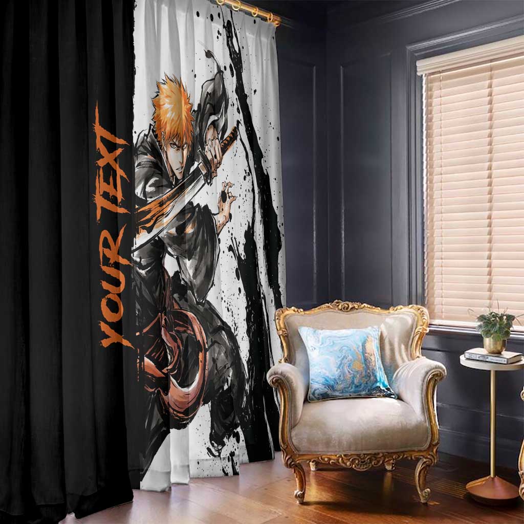Personalized Ichigo Kurosaki Window Curtain Ink Splash Anime Brush Style