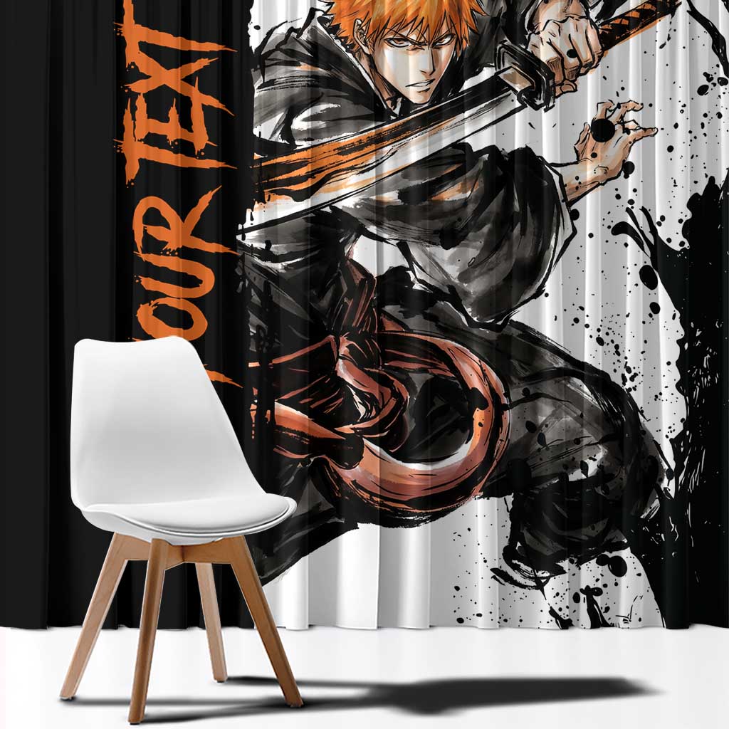 Personalized Ichigo Kurosaki Window Curtain Ink Splash Anime Brush Style