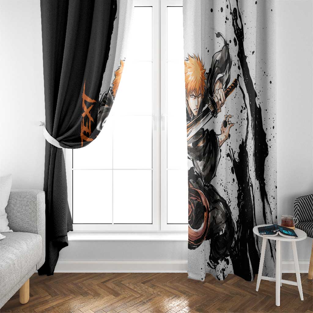 Personalized Ichigo Kurosaki Window Curtain Ink Splash Anime Brush Style