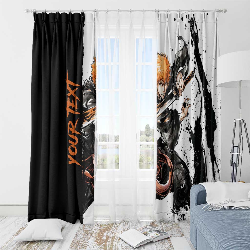 Personalized Ichigo Kurosaki Window Curtain Ink Splash Anime Brush Style