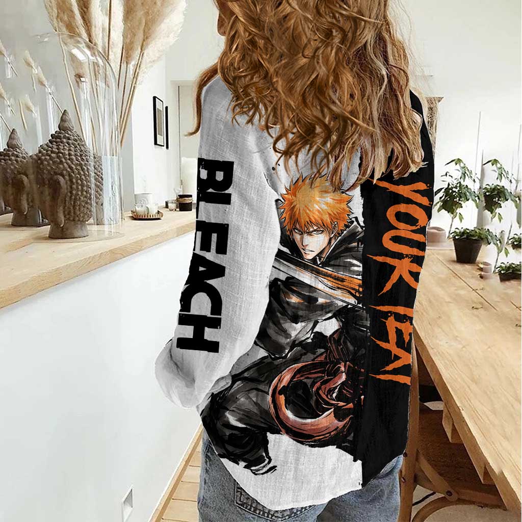 Personalized Ichigo Kurosaki Women Casual Shirt Ink Splash Anime Brush Style
