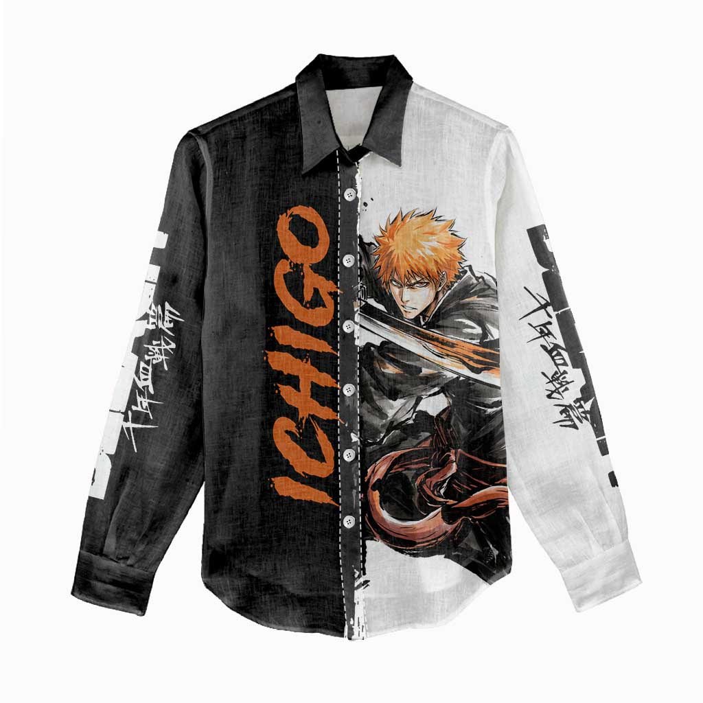 Personalized Ichigo Kurosaki Women Casual Shirt Ink Splash Anime Brush Style