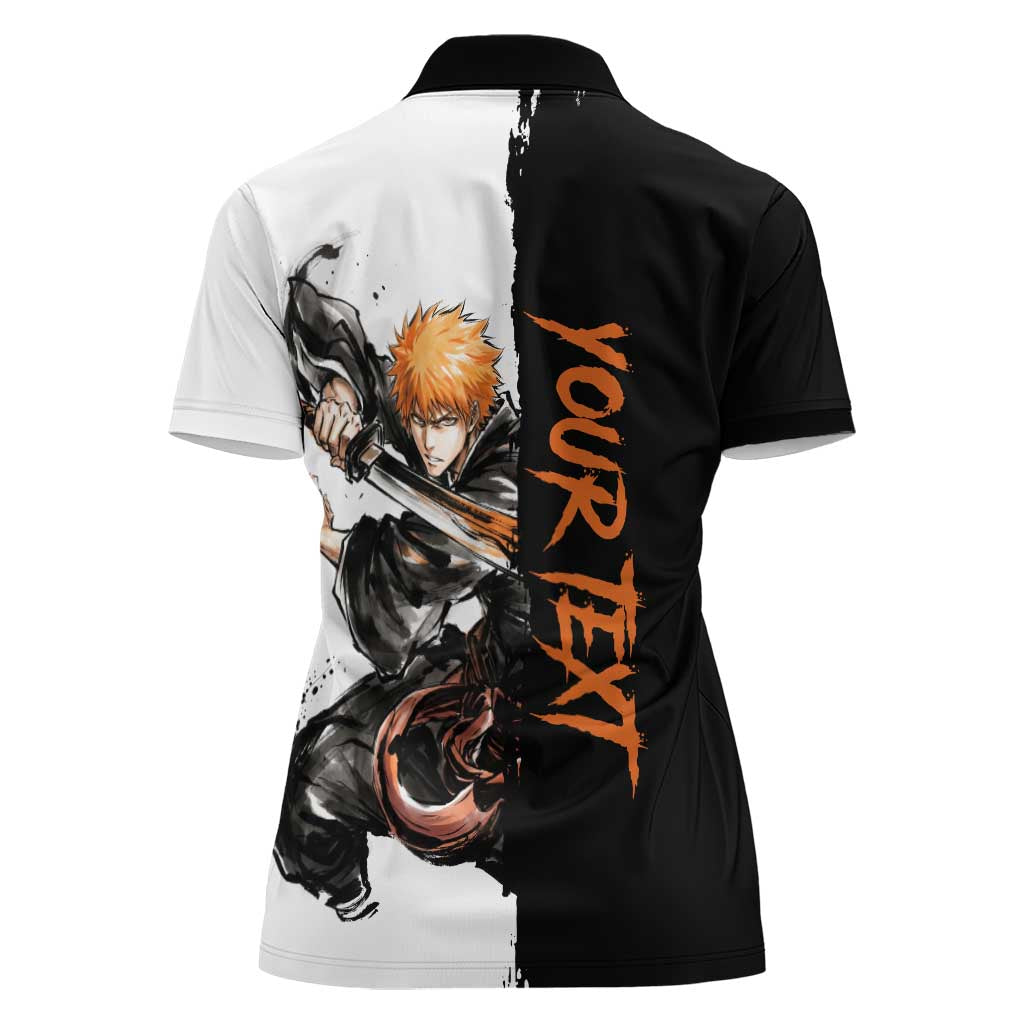 Personalized Ichigo Kurosaki Women Polo Shirt Ink Splash Anime Brush Style