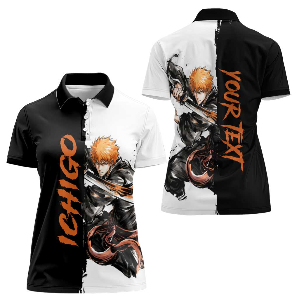Personalized Ichigo Kurosaki Women Polo Shirt Ink Splash Anime Brush Style