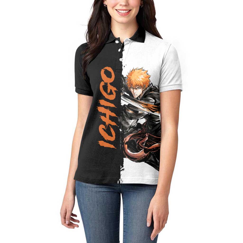 Personalized Ichigo Kurosaki Women Polo Shirt Ink Splash Anime Brush Style