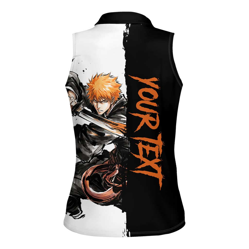 Personalized Ichigo Kurosaki Women Sleeveless Polo Shirt Ink Splash Anime Brush Style